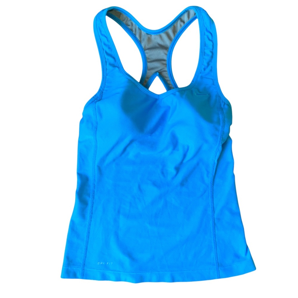 Nike Dry-fit mesh tank top with built-in bra running pretty blue size small S